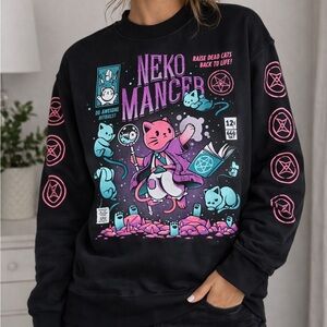 Neko Mancer Cat Occult Graphic Sweatshirt Medium Black Goth Kawaii Witchcore